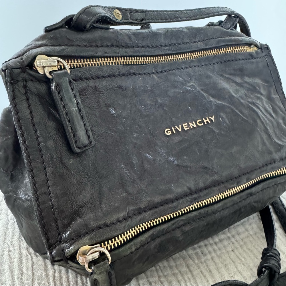 Givenchy Crinkled Leather Mini Pandora Crossbody Bag Black
